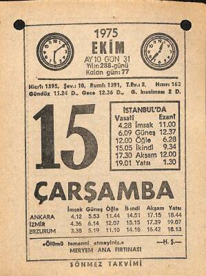 15 Ekim 1975 Takvim Yaprağı - Doğum Günü Hediyesi EFM(N)12559 - 1