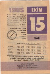 15 Ekim 1985 Takvim Yaprağı EFM(N)3047 - 3