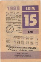 15 Ekim 1985 Takvim Yaprağı EFM(N)3047 - 1