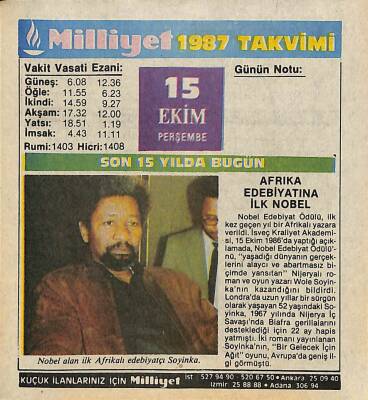 15 Ekim 1987 Resimli Takvim Yaprağı - Doğum Günü Hediyesi EFM(N)10513 - 2