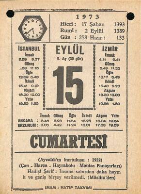 15 Eylül 1973 Takvim Yaprağı - Doğum Günü Hediyesi EFM(N)9861 - 1