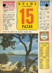 15 Eylül 1974 Takvim Yaprağı - Doğum Günü Hediyesi EFM(N)10441 - 4