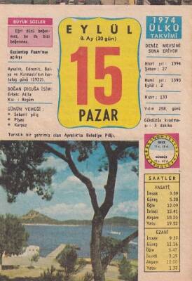 15 Eylül 1974 Takvim Yaprağı -Doğum Günü Hediyesi EFM(N)6385 - 1