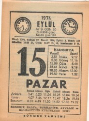 15 Eylül 1974 Takvim Yaprağı EFM(N)2802 - 2