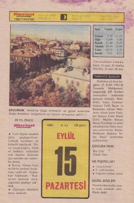 15 Eylül 1980 Takvim Yaprağı -Doğum Günü Hediyesi EFM(N)6415 - 1