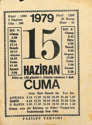 15 Haziran 1979 Takvim Yaprağı - Doğum Günü Hediyesi EFM(N)11845 - 1