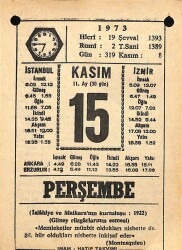 15 Kasım 1973 Takvim Yaprağı - Doğum Günü Hediyesi EFM(N)10718 - 4