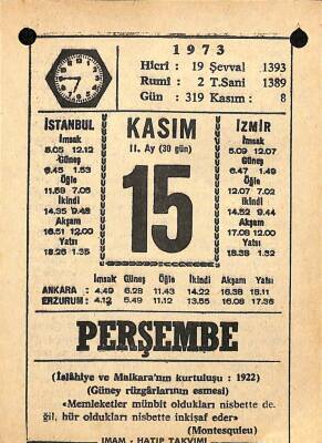 15 Kasım 1973 Takvim Yaprağı - Doğum Günü Hediyesi EFM(N)10718 - 3