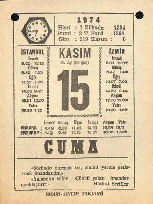 15 Kasım 1974 Takvim Yaprağı - Doğum Günü Hediyesi EFM(N)10777 - 3