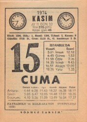 15 Kasım 1974 Takvim Yaprağı EFM(N)3325 - 3