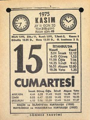 15 Kasım 1975 Takvim Yaprağı - Doğum Günü Hediyesi EFM(N)12586 - 1