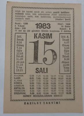 15 Kasım 1983 Takvim Yaprağı - Doğum Günü Hediyesi EFM(N)6917 - 1