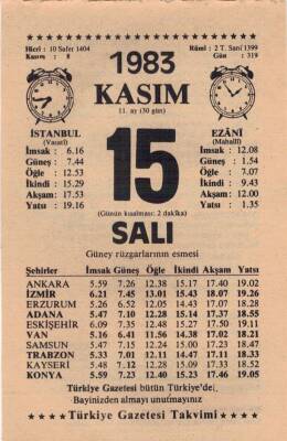 15 Kasım 1983 Takvim Yaprağı EFM(N)3959 - 3