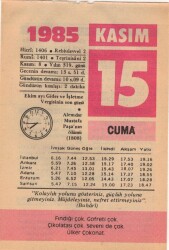 15 Kasım 1985 Takvim Yaprağı EFM(N)3385 - 2