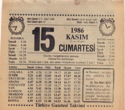 15 Kasım 1986 Takvim Yaprağı EFM(N)3415 - 3