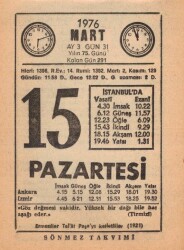 15 Mart 1976 Takvim Yaprağı EFM(N)5956 - 2