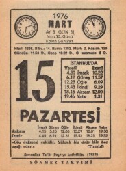 15 Mart 1976 Takvim Yaprağı EFM(N)5956 - 1