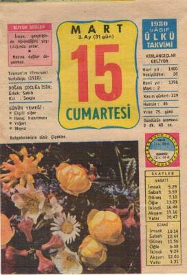 15 Mart 1980 Takvim Yaprağı EFM(N)6140 - 3