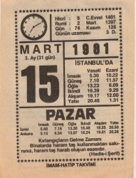 15 Mart 1981 Takvim Yaprağı EFM(N)6017 - 3