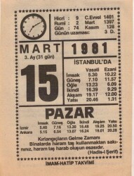 15 Mart 1981 Takvim Yaprağı EFM(N)6017 - 1