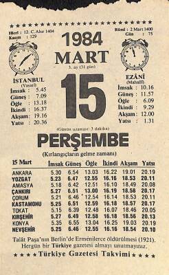 15 Mart 1984 Takvim Yaprağı - Doğum Günü Hediyesi EFM(N)11312 - 1