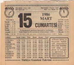 15 Mart 1986 Takvim Yaprağı EFM(N)5925 - 3