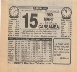 15 Mart 1989 Takvim Yaprağı EFM(N)5863 - 3