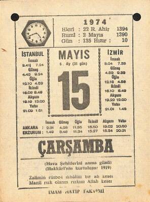 15 Mayıs 1974 Takvim Yaprağı - Doğum Günü Hediyesi EFM(N)12329 - 1