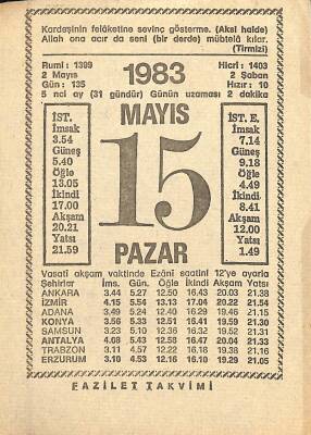 15 Mayıs 1983 Takvim Yaprağı - Doğum Günü Hediyesi EFM(N)11950 - 1