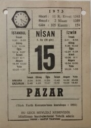 15 Nisan 1973 Takvim Yaprağı - Doğum Günü Hediyesi EFM(N)8112 - 2