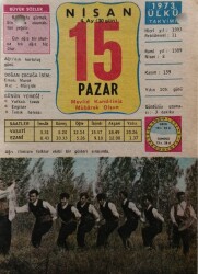 15 Nisan 1973 Takvim Yaprağı - Doğum Günü Hediyesi EFM(N)8320 - 2