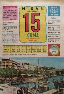 15 Nisan 1983 Takvim Yaprağı - Doğum Günü Hediyesi EFM(N)8457 - 2