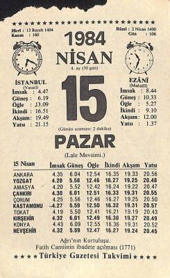 15 Nisan 1984 Takvim Yaprağı - Doğum Günü Hediyesi EFM(N)11330 - 1