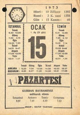 15 Ocak 1973 Takvim Yaprağı - Doğum Günü Hediyesi EFM(N)10824 - 4