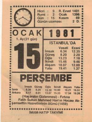 15 Ocak 1981 Takvim Yaprağı EFM(N)4661 - 1