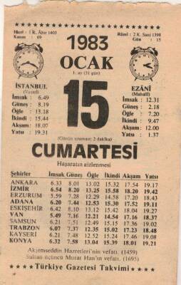 15 Ocak 1983 Takvim Yaprağı EFM(N)4568 - 1