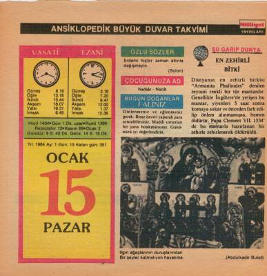 15 Ocak 1984 Takvim Yaprağı EFM(N)4630 - 1