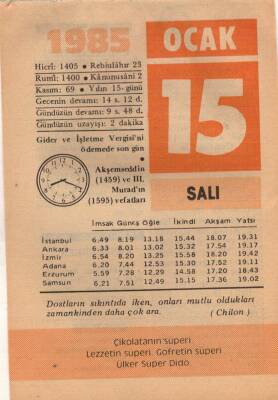 15 Ocak 1985 Takvim Yaprağı EFM(N)4785 - 1