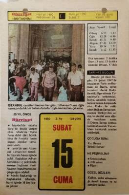 15 Şubat 1980 Takvim Yaprağı - Doğum Günü Hediyesi EFM(N)7624 - 1