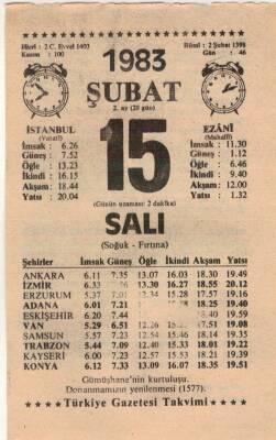 15 Şubat 1983 Takvim Yaprağı EFM(N)5395 - 1