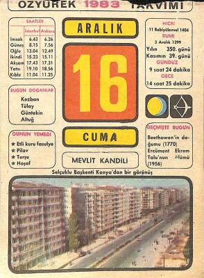 16 Aralık 1983 Takvim Yaprağı - Doğum Günü Hediyesi EFM(N)11519 - 1