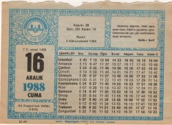 16 Aralık 1988 Takvim Yaprağı EFM(N)4482 - 2