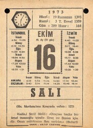 16 Ekim 1973 Takvim Yaprağı - Doğum Günü Hediyesi EFM(N)10598 - 4