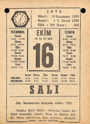 16 Ekim 1973 Takvim Yaprağı - Doğum Günü Hediyesi EFM(N)10598 - 3