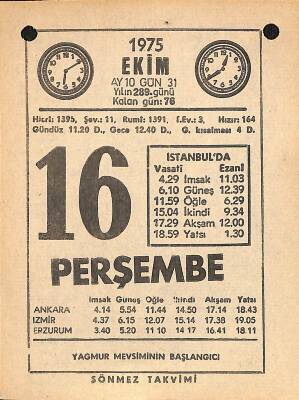 16 Ekim 1975 Takvim Yaprağı - Doğum Günü Hediyesi EFM(N)12558 - 1