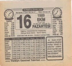 16 Ekim 1989 Takvim Yaprağı EFM(N)3110 - 2