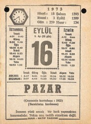 16 Eylül 1973 Takvim Yaprağı - Doğum Günü Hediyesi EFM(N)9862 - 1