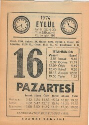 16 Eylül 1974 Takvim Yaprağı EFM(N)2803 - 1