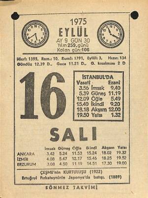 16 Eylül 1975 Takvim Yaprağı - Doğum Günü Hediyesi EFM(N)12530 - 1