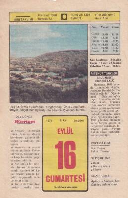 16 Eylül 1978 Takvim Yaprağı -Doğum Günü Hediyesi EFM(N)6268 - 1